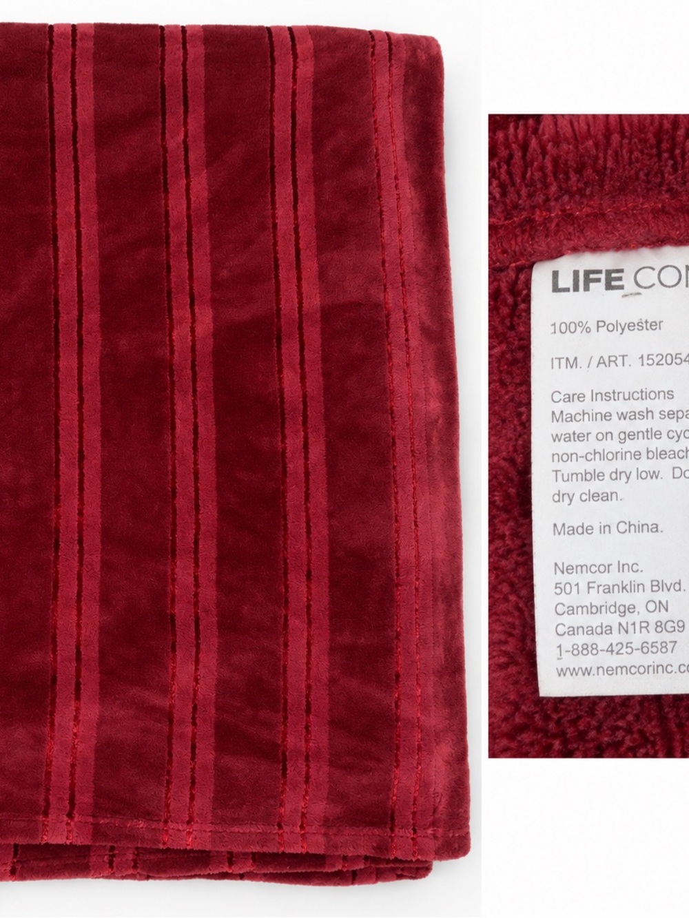 Life Comfort Luxe Velvet Throw Blanket Red Burgundy Striped Plush
